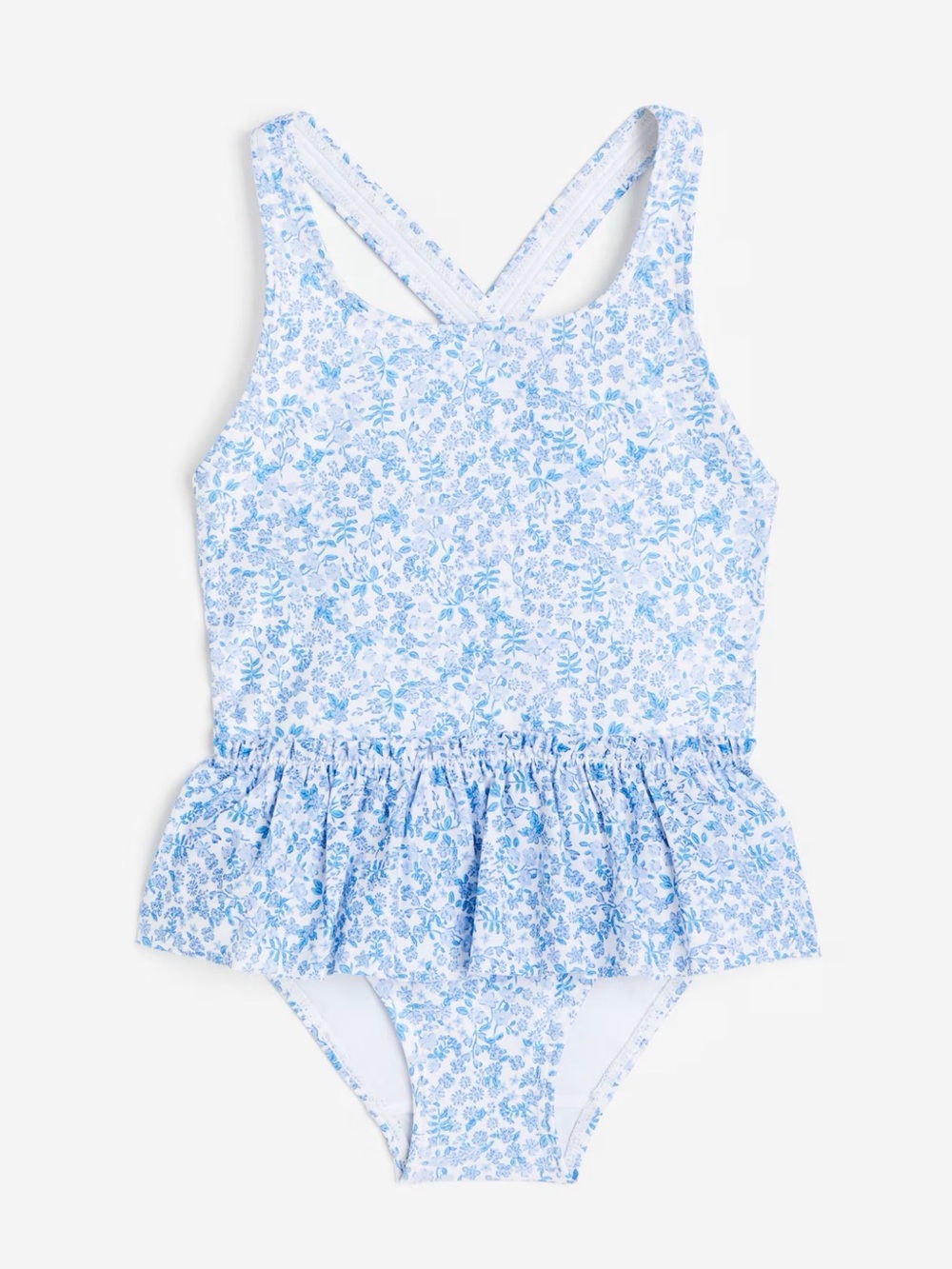 HM Girls Blue Floral Ruffle Skirted
One Piece Swimsuit 6X 7 Cross
Back